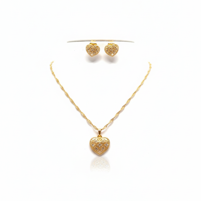 Children's Jewelry Set Heart with Cubic Zirconia 100% Steel 18K Gold Plated