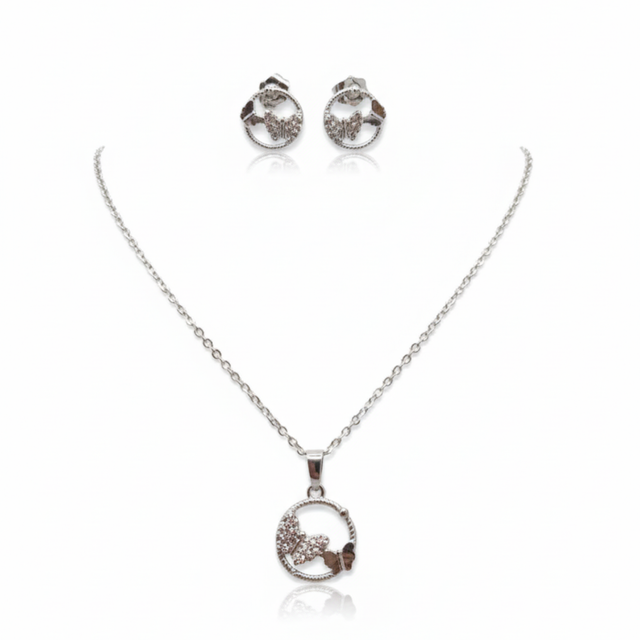 Children's Set of Butterfly Necklace and Earrings 100% Stainless Steel