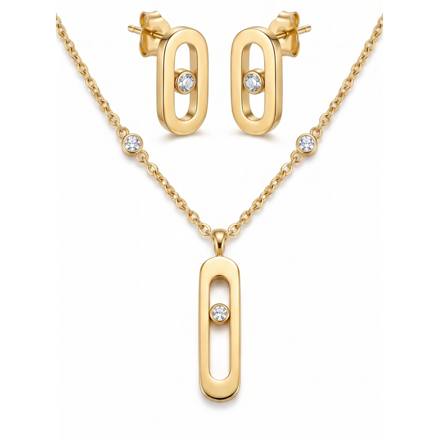 Collier et Boucles d'oreilles Mouvement & Diamant Doré