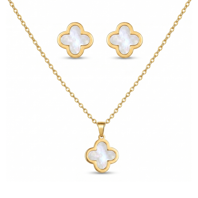 Collier et Boucles d'oreilles Trèfle Nacré Éternel
