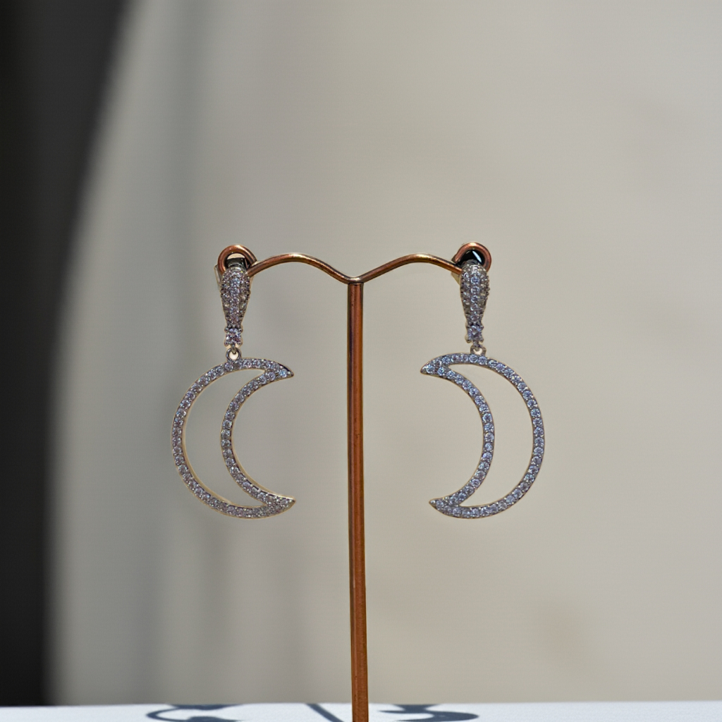 Boucles d'oreilles croissant de lune avec zircone - 100 % acier plaqué or 18 carats