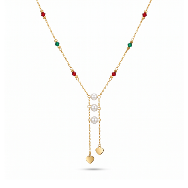 Cascade Heart Necklace with Ruby & Emerald Sparkles