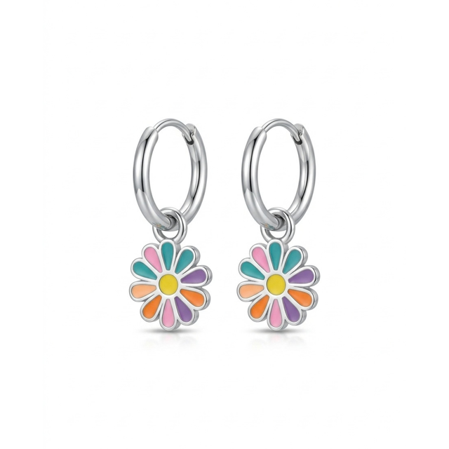 Marguerite Pastel Creolen met Veelkleurige Bloemhangers