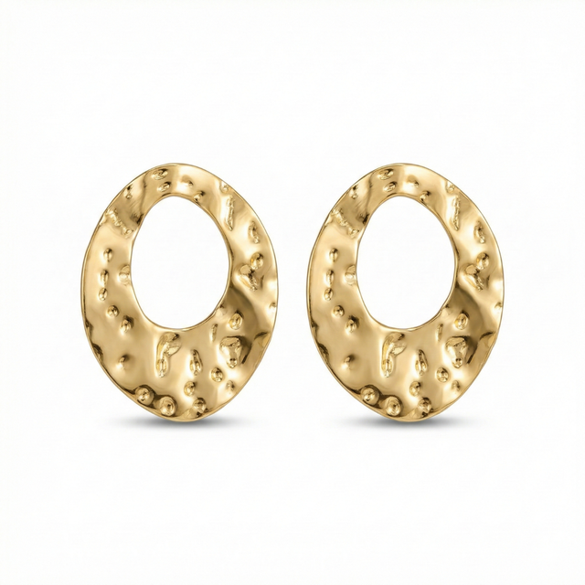 Boucles d'oreilles puces ovales à texture martelée – Acier plaqué or 18 carats