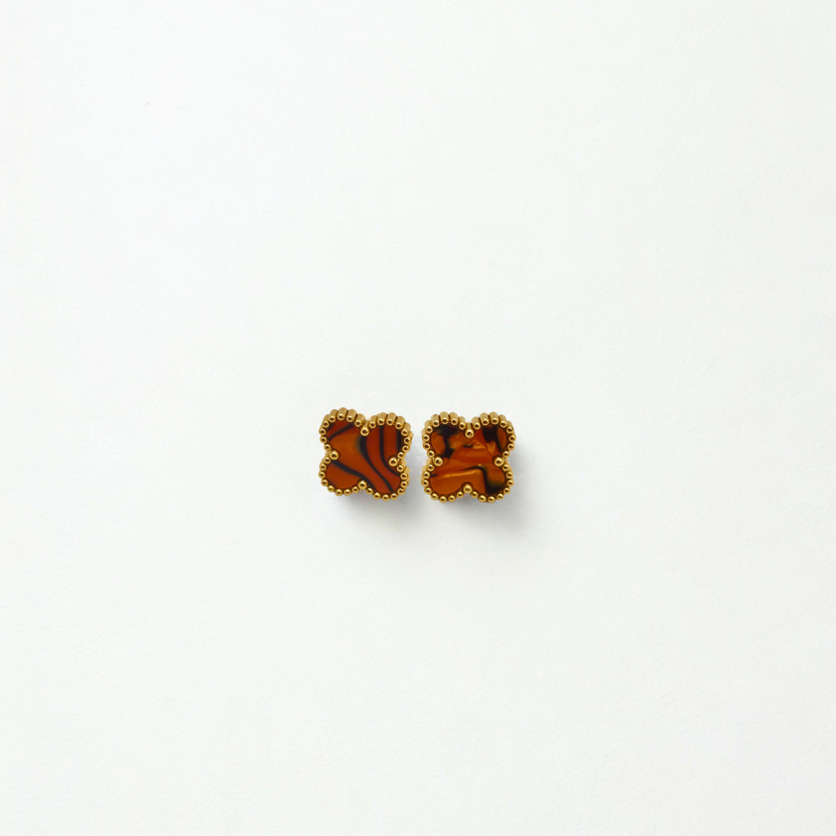 Pendientes de Trébol Naranja Mármol 100% Acero Bañado en Oro 18K