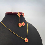 Conjunto de Joyería Floral Geométrica Rosa 100% Acero Bañado en Oro 18K