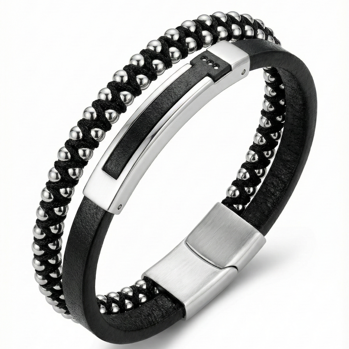 Pulsera para Hombre de Doble Hilera en Acero con Baño de Oro Blanco de 18K – Diseño Artesanal Hecho en España