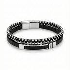 Compra nuestra exclusiva pulsera para hombre de doble hilera. Fabricada en España con 100% acero y baño de oro blanco de 18K. Diseño moderno y elegante con 1 año de garantía. ¡El regalo perfecto para él!