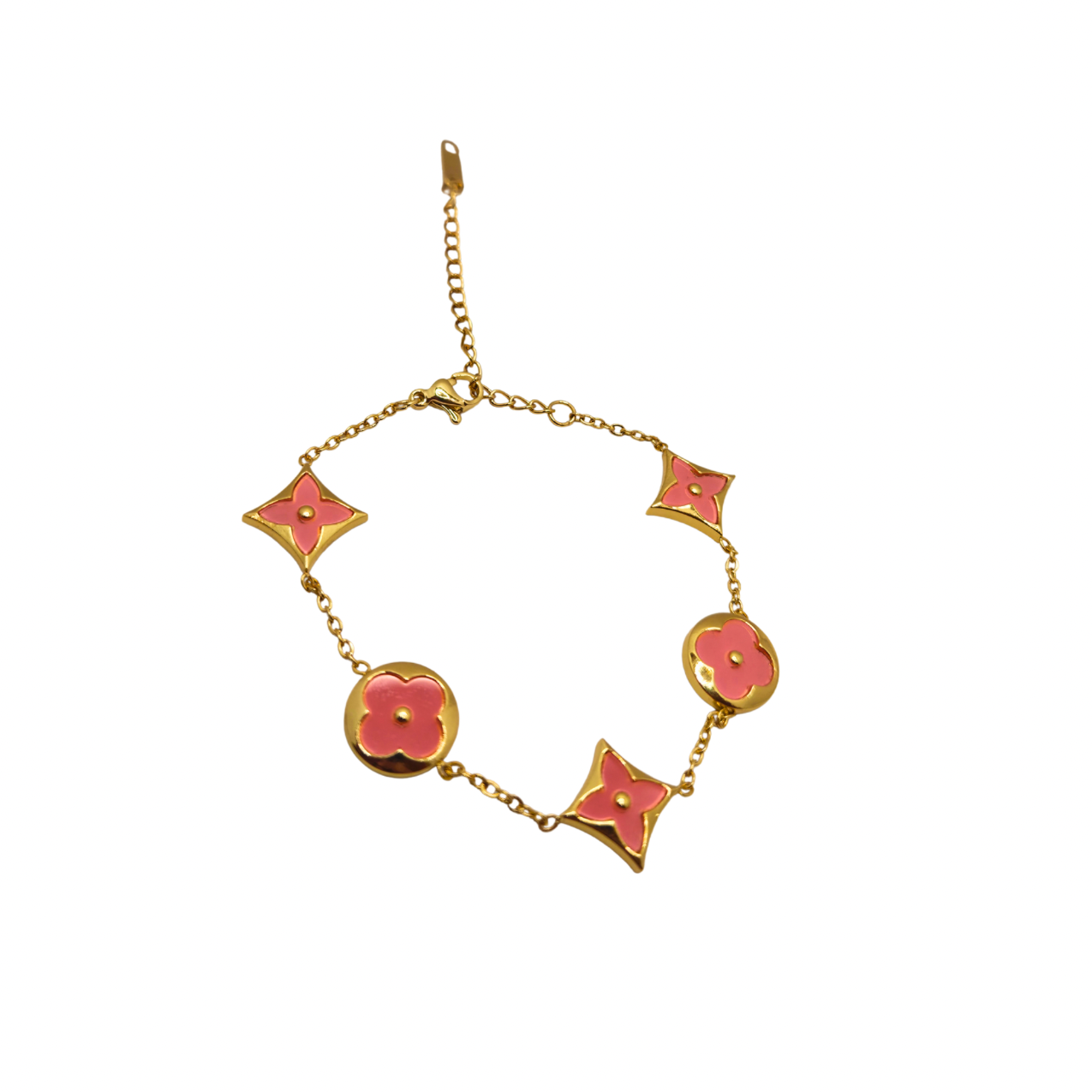Conjunto de Joyería Floral Geométrica Rosa 100% Acero Bañado en Oro 18K