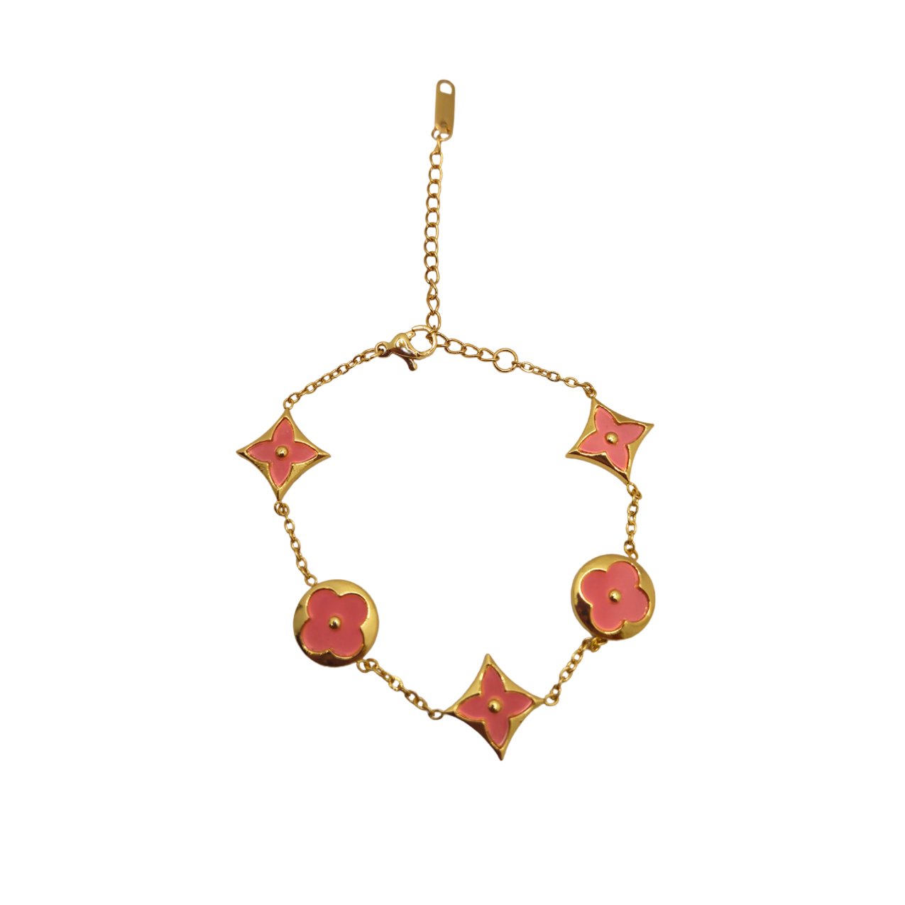 Conjunto de Joyería Floral Geométrica Rosa 100% Acero Bañado en Oro 18K