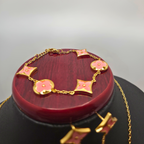 Conjunto de Joyería Floral Geométrica Rosa 100% Acero Bañado en Oro 18K