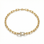 Gargantilla de acero 100% baño oro 18K diseño eslabones geométricos con cristales."