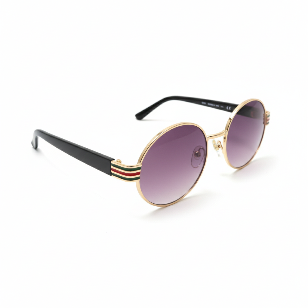 Gafas de Sol Redondas con Detalle de Rayas 100% Acero Bañado en Oro 18K