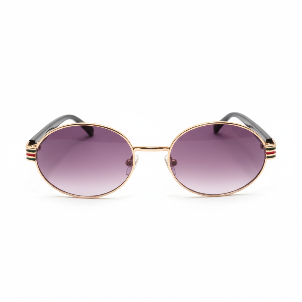 Gafas de Sol Redondas con Detalle de Rayas 100% Acero Bañado en Oro 18K