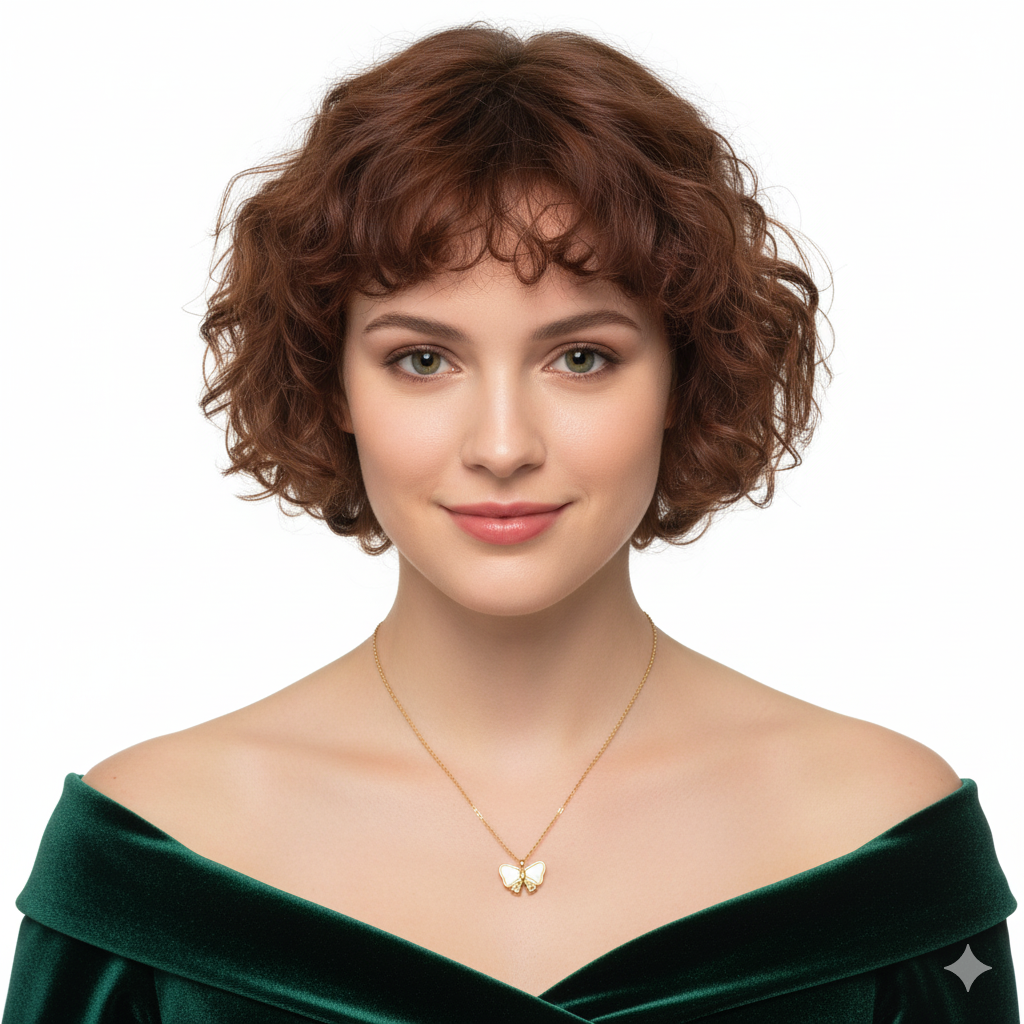 Collar de Acero 100% Chapado en Oro de 18K con Colgante de Mariposa de Nácar