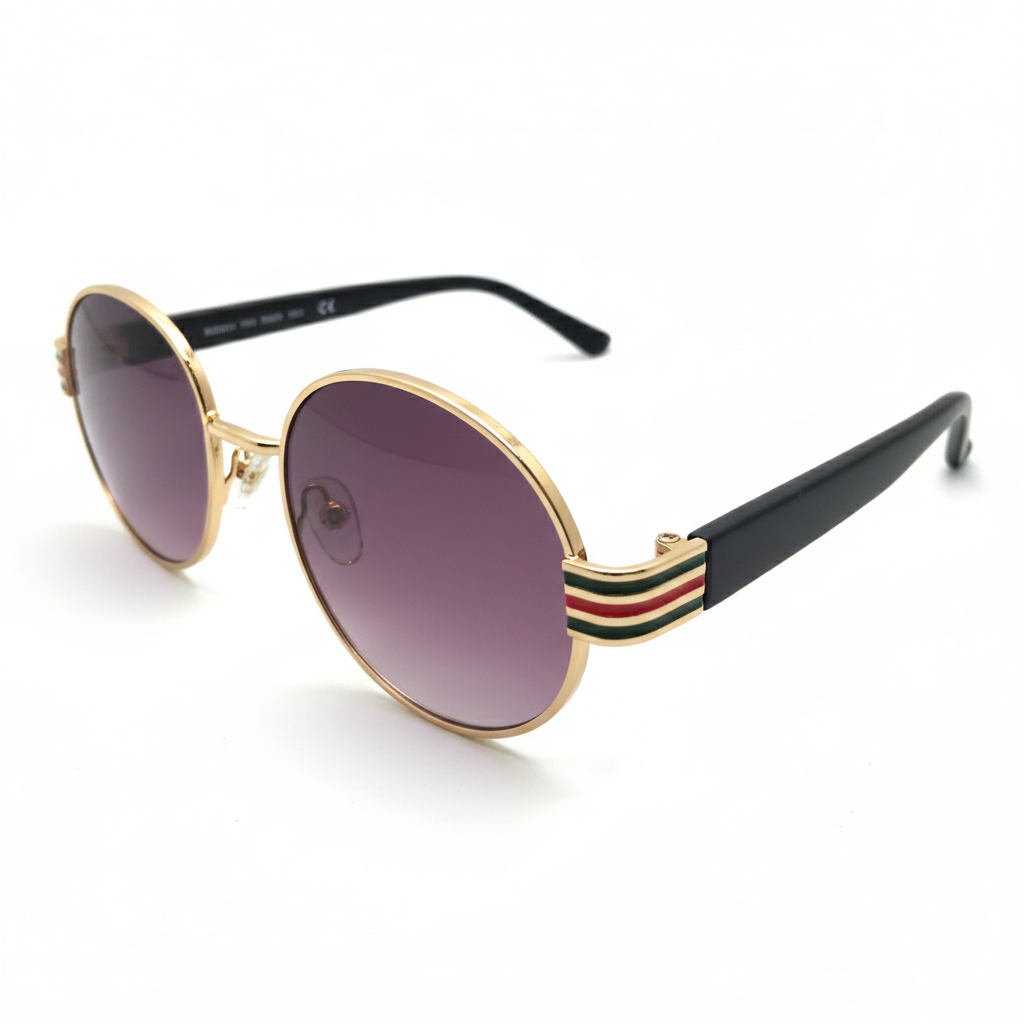 Gafas de Sol Redondas con Detalle de Rayas 100% Acero Bañado en Oro 18K