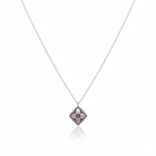 Collar Flor de Cuatro Pétalos con Nácar y Circonita Central 100% Acero Inoxidable Color Plata