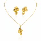 Curved Abstract Design Necklace and Earrings Set - 100% 18K Gold Plated Steel