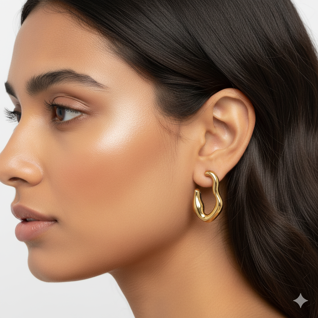 Pendientes Ondulados Irregulares 100% Acero Bañado en Oro 18K