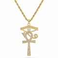 Ankh and Eye of Horus Necklace with Diamonds - 100% Steel Plated in 18K Gold