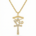 Ankh and Eye of Horus Necklace with Diamonds - 100% Steel Plated in 18K Gold