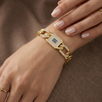 Curb Link Bracelet with Central Emblem and Rhinestones – 100% 18K Gold Plated Steel