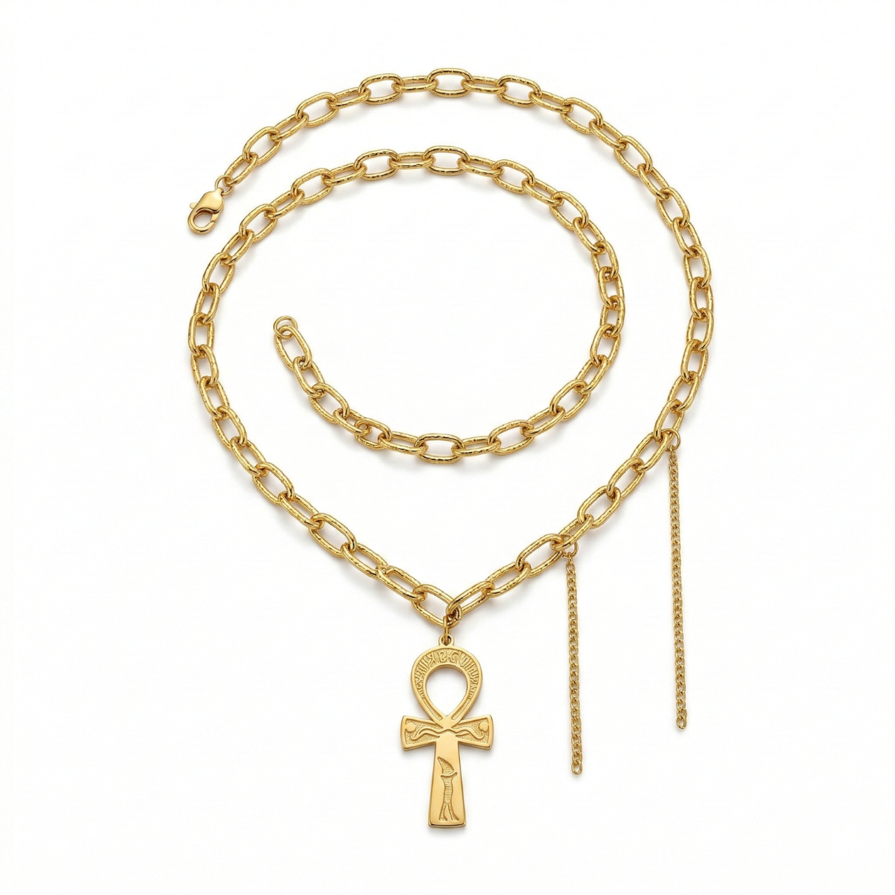 Collar de Cadena con Colgante de Cruz de la Vida (Ankh) – 100% Acero Bañado en Oro 18K