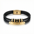 Premium Braided Leather and Stainless Steel Bracelet – 18K Gold Plated – Made in Spain