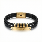 Premium Braided Leather and Stainless Steel Bracelet – 18K Gold Plated – Made in Spain