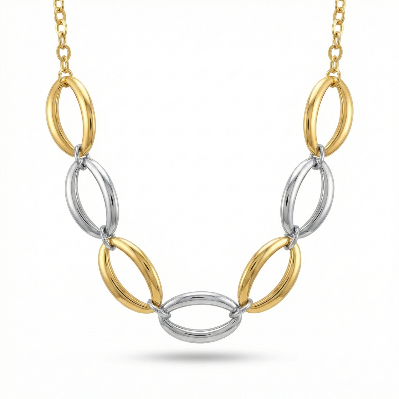 Conjunto de Collar y Pulsera de Eslabones Ovalados Bicolor – 100% Acero Bañado en Oro 18K