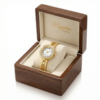 Montre-bracelet rigide avec maillons ajourés et cristaux – Acier plaqué or 18 carats