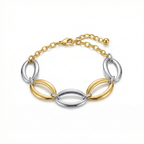 Conjunto de Collar y Pulsera de Eslabones Ovalados Bicolor – 100% Acero Bañado en Oro 18K