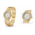 Multi-line Rigid Bracelet Watch with Crystals – 100% 18K Gold Plated Steel
