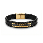 Bracelet pour homme en cuir tressé avec plaque centrale – Acier plaqué or 18 carats