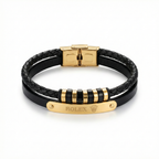 Premium Braided Leather and Stainless Steel Bracelet – 18K Gold Plated – Made in Spain