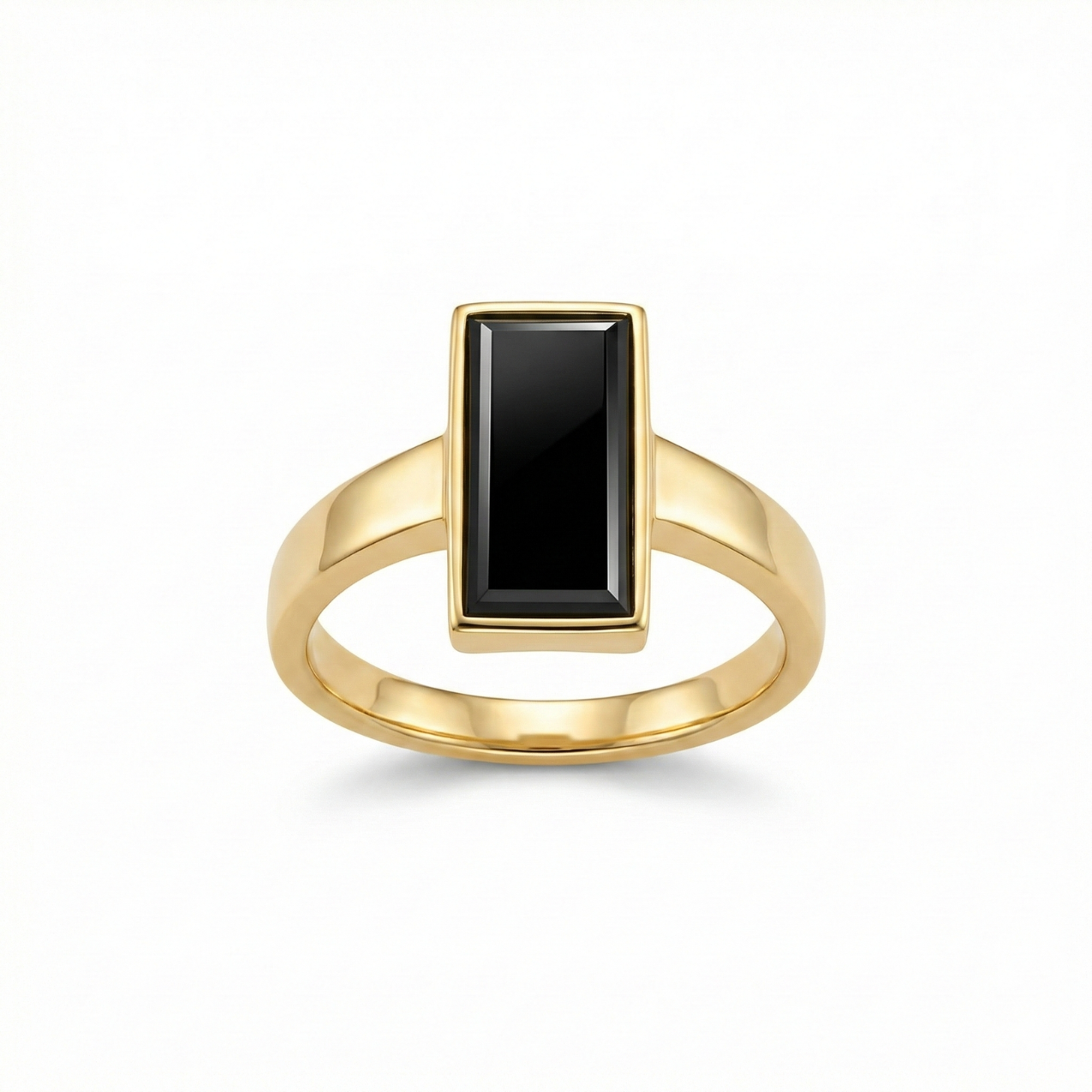 Anillo Rectangular Negro Minimalista 100% Acero Bañado en Oro 18K