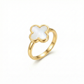 White Mother-of-Pearl Clover Ring 100% 18K Gold Plated Steel