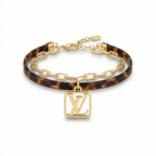 Bracelet double couche en écaille de tortue avec chaîne à maillons – Acier plaqué or 18 carats