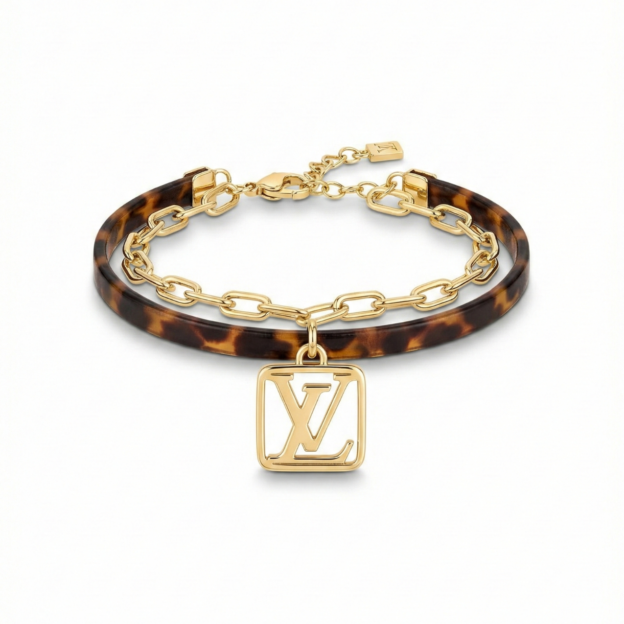 Pulsera Doble Capa de Carey y Cadena de Eslabones – 100% Acero Bañado en Oro 18K