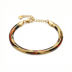 Rigid Flat Link Bracelet with Tortoiseshell Print - 100% 18K Gold Plated Steel