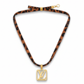 Leopard Print Ribbon Necklace with Rectangular Pendant – 100% 18K Gold Plated Steel