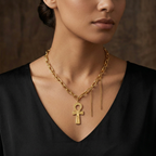 Chain Necklace with Ankh (Cross of Life) Pendant – 100% 18K Gold Plated Steel