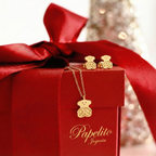 Conjunto de Collar y Pendientes de Osito Grabado 100% Acero Bañado en Oro 18K