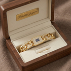 Curb Link Bracelet with Central Emblem and Rhinestones – 100% 18K Gold Plated Steel