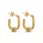 Square Hoop Earrings with Textured Detail 100% 18K Gold Plated Steel