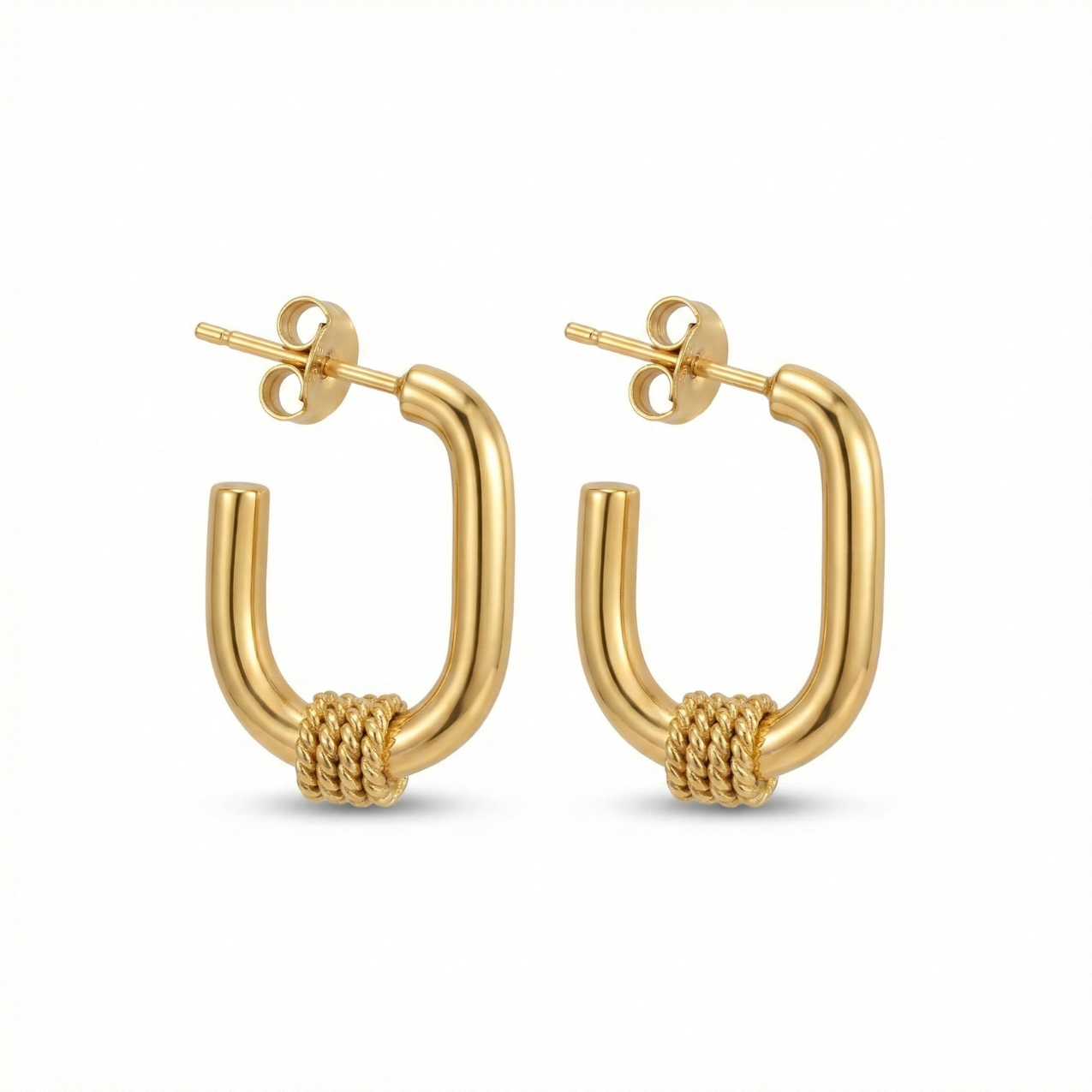 Square Hoop Earrings with Textured Detail 100% 18K Gold Plated Steel