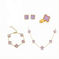 Parure de bijoux Lilac Clover 100 % acier plaqué or 18 carats