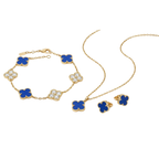 Parure de bijoux en trèfle bleu et zircone, 100 % acier plaqué or 18 carats