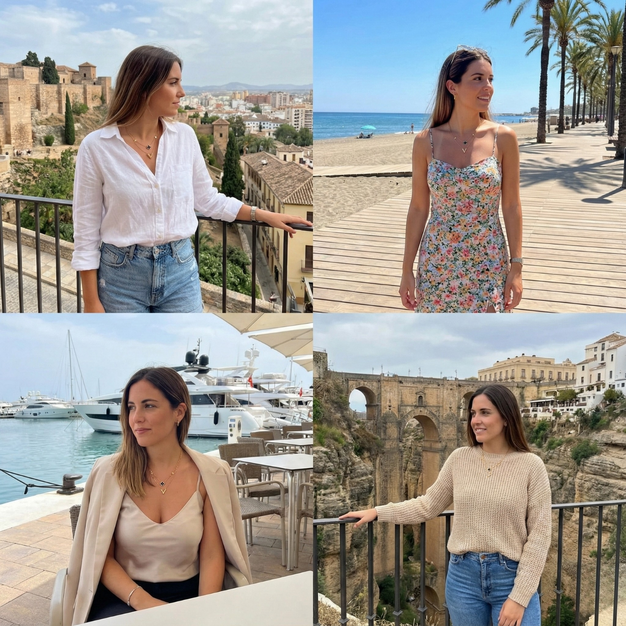 Collar Doble Cadena con Colgantes Florales y "V" 100% Acero Bañado en Oro 18K