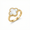 White Mother-of-Pearl Clover Ring with Pearl Trim 100% 18K Gold Plated Steel